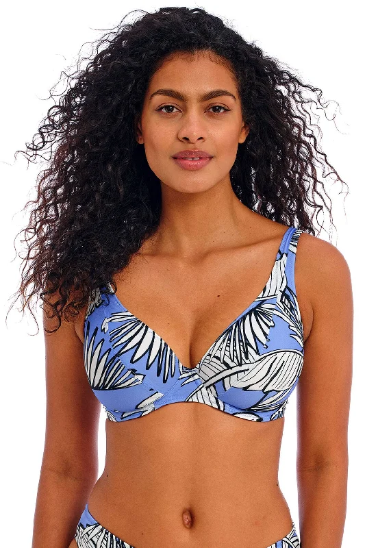 Striped bikini for women with nautical pattern for a classic beach look -Mali Beach UW High Apex Bikini Top In Cornflower - Freya