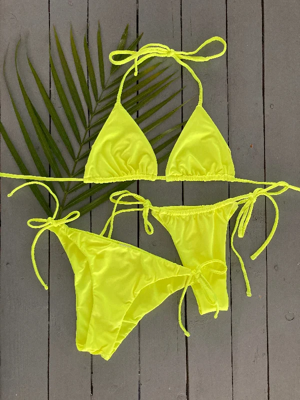 Soft swim sets for sensitive skin comfort -Fluorescent Yellow Triangle Bikini Top