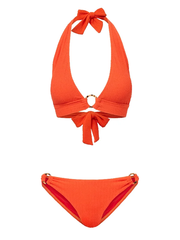 Luxury swim sets with gold accent details -Erin Top + Ring Trim Bottom in Flame Texture