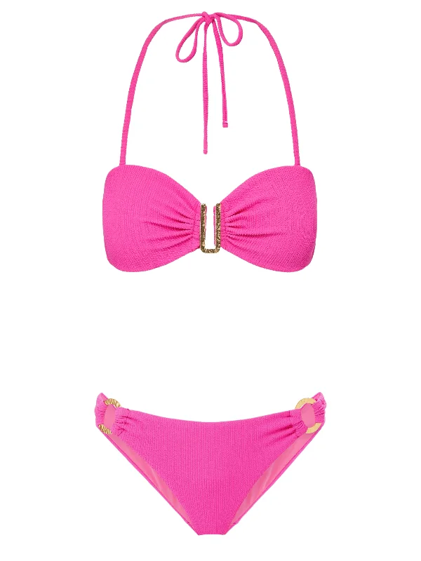 Supportive tankini swim sets for active pool days -Cindy Top + Ring Trim Bottom in Shocking Pink Texture