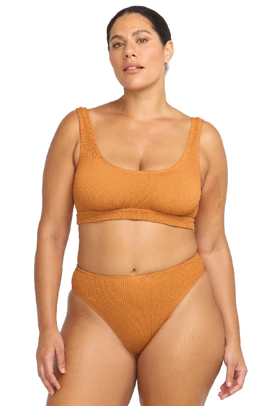 Seamless bikini for women with smooth construction and comfortable fabric for easy wear -Arte Bikini Top In Orange - Artesands