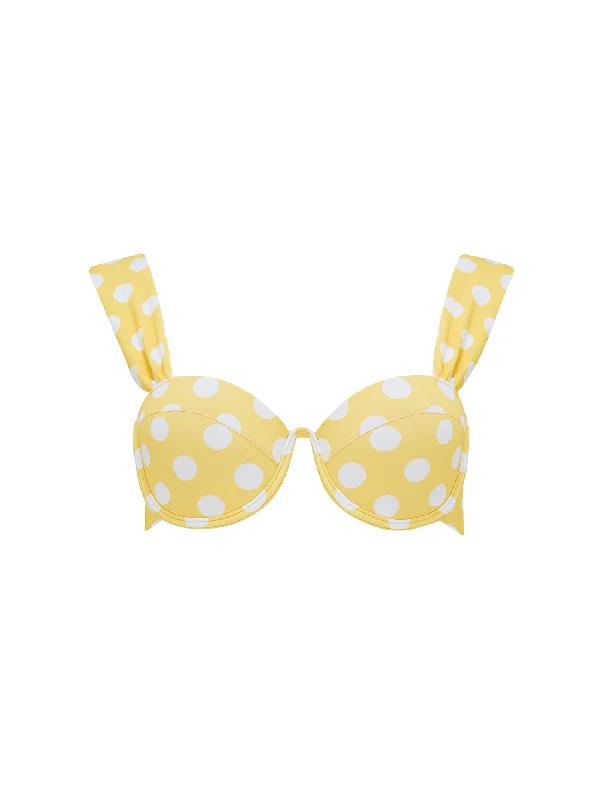 Adjustable swim tops with tie-side details -The Modern Bustier Bra - Sunbeam Bold Polka Dots