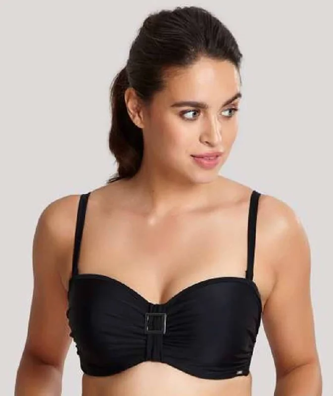 Supportive swim sets with underwire lift -Panache Swimwear Anya Bandeau Balconnet Bikini Top - Black