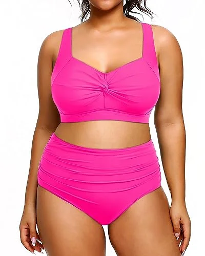 Luxury bikini swim sets with metallic shine -High Waist Swimsuits Plus Size Bikini Set