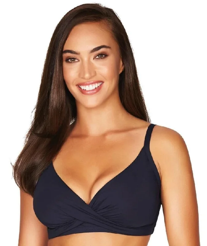 Trendy bikini for women with metallic accents and shimmering fabric for a glamorous finish -Sea Level Essentials Twist Front DD-E Cup Bikini Top - Night Sky Navy