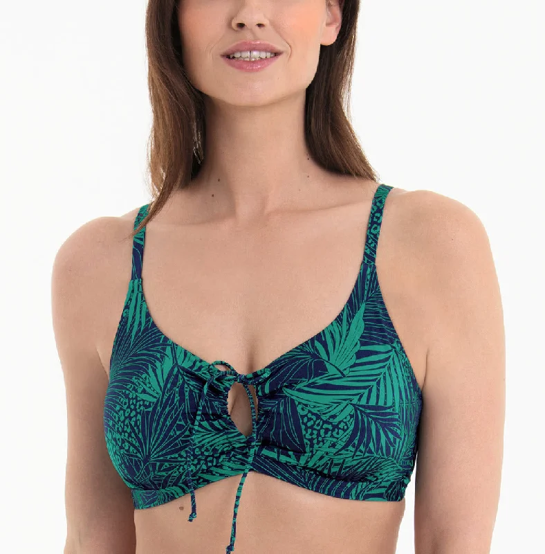 Affordable swim sets with fun pattern designs -Anita Swimwear Green Shades Teal Keyhole Underwire Bikini Top 8819-1