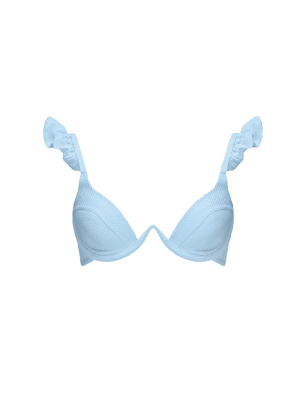 Classic swim tops for timeless beach essentials -The Ruffle Bra - Powder Blue