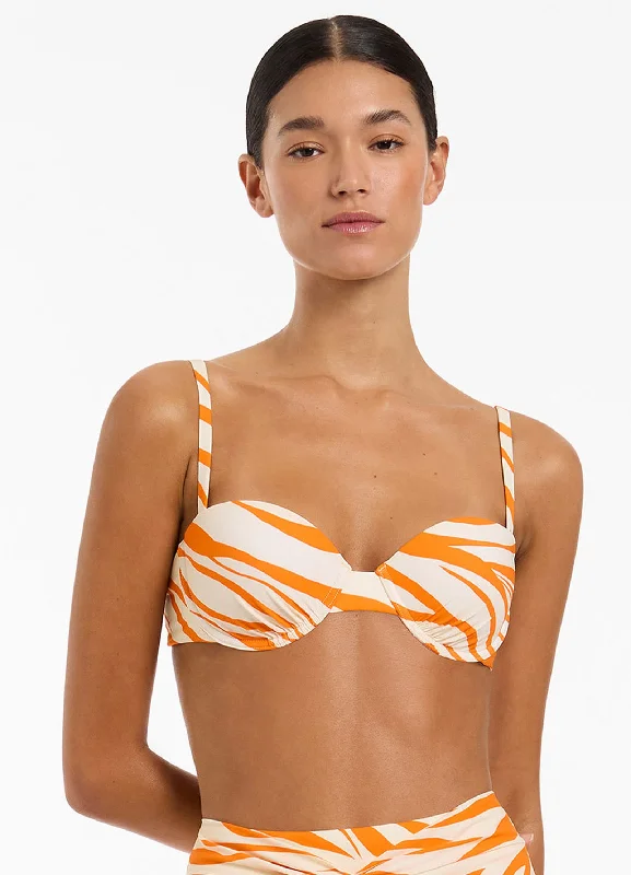 Soft swim pants for women with mesh details for added breathability -Fine Lines Gathered Balconette Bikini Top - Papaya