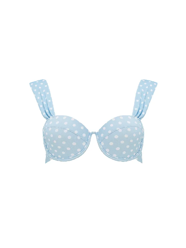 Affordable tankini swim tops for swim deals -The Modern Bustier Bra - Powder Blue Delicate Polka Dots