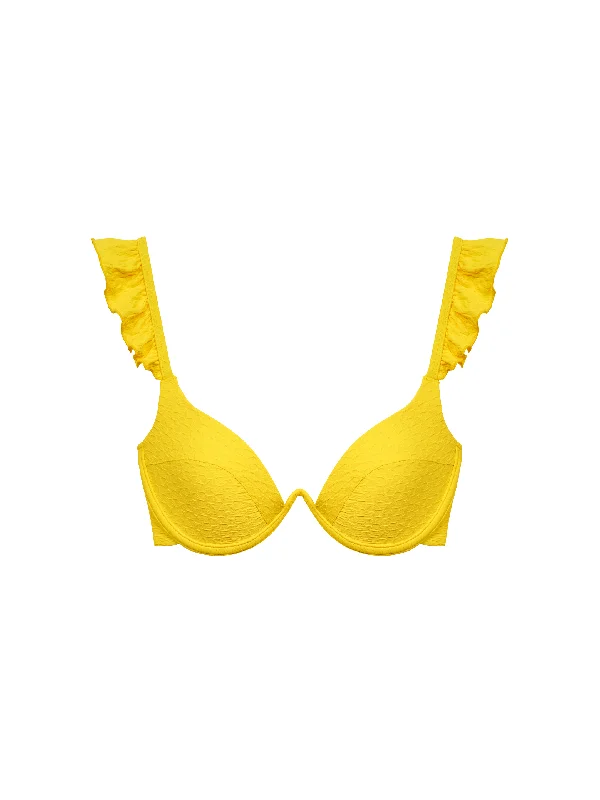 Sporty tankini swim tops for active lifestyles -The Ruffle Bra - Lemon (Embossed)