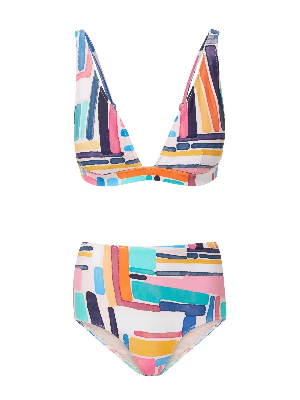 Supportive high-neck swim sets for active days -Jessica Top + Classic High Waist Bottom in Modern Art