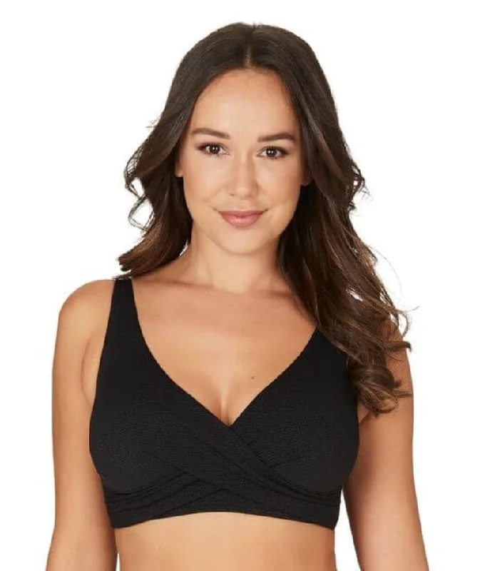 High-cut bikini for women with cheeky back and flattering leg openings -Nip Tuck Must Haves Louise Cross Front A-DD Cup Bikini Top - Black