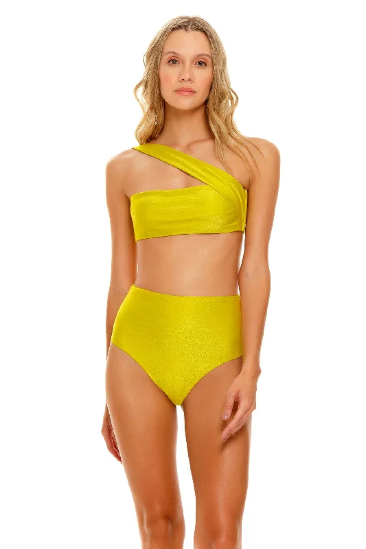 Fashionable swim pants for women with side tie details for a unique look -Malia Praia Yellow Bikini Top