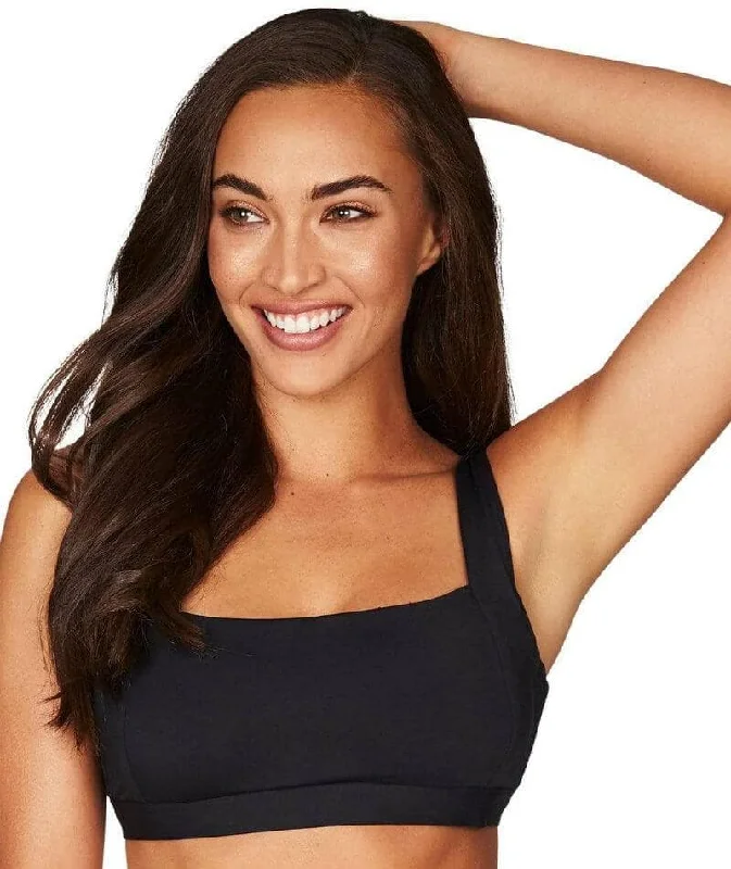 Halter neck bikini for women with crisscross back and secure fit -Sea Level Essentials Square Neck B-DD Cup Bikini Top - Black