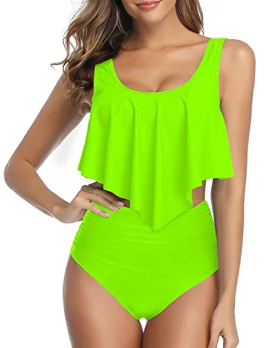 Lightweight swim sets for breathable swim ease -Charming And Confident Women Ruffled Flounce Bikini Swimsuit-Neon Green