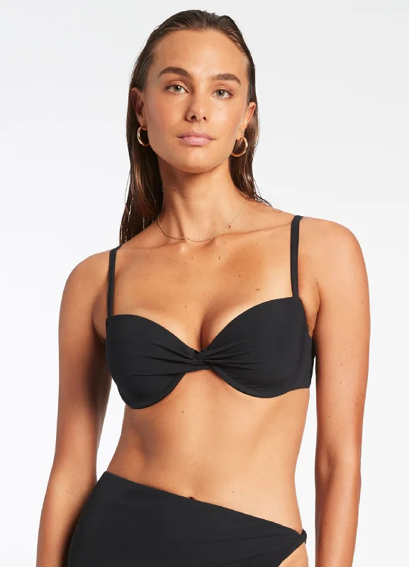 Cute halter swim sets for youthful style -Jetset Twist Front Moulded Top - Black