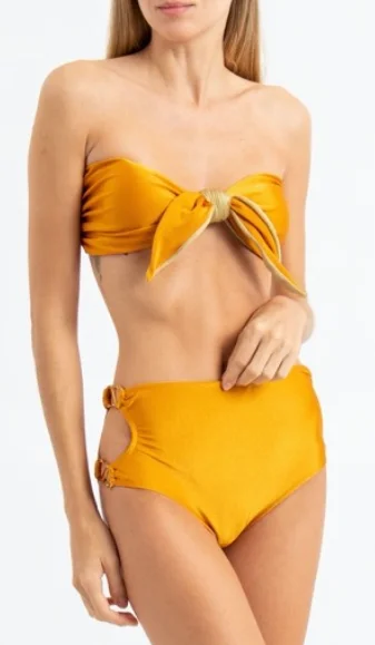 Luxury swim sets with gold accent details -Gabrielle Bikini Top Damasco