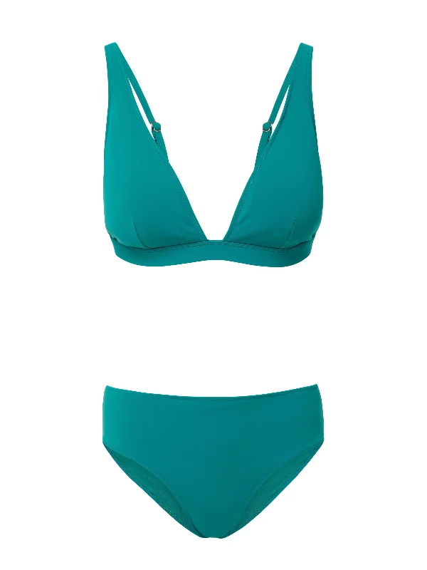 Retro swim sets with vintage stripe patterns -Jessica Top + Classic Midrise Bottom in Petrol