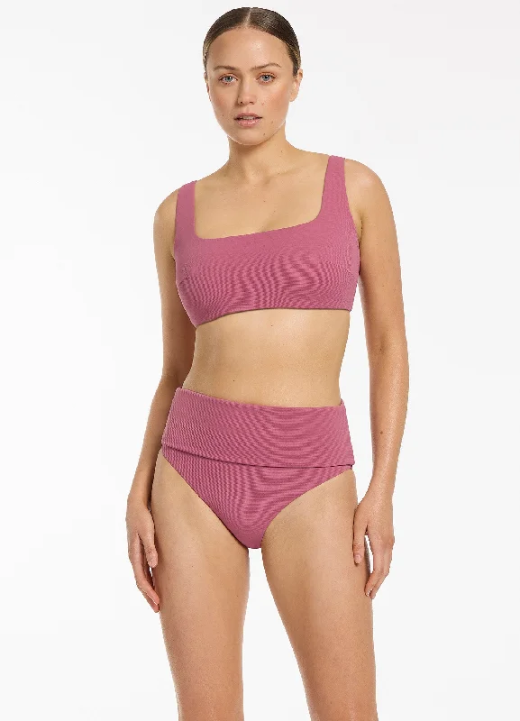 Modern swim pants for women with subtle logo design for a minimalist look -Isla Rib E-F Tank Bikini Top - Mauve