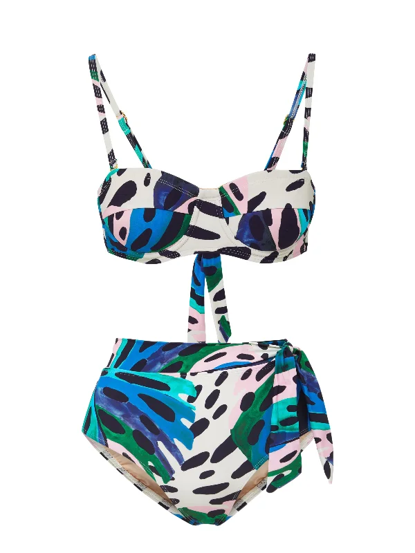 Supportive high-neck swim sets for active days -Nellie Top + Side Tie High Waist Bottom in Palm Island