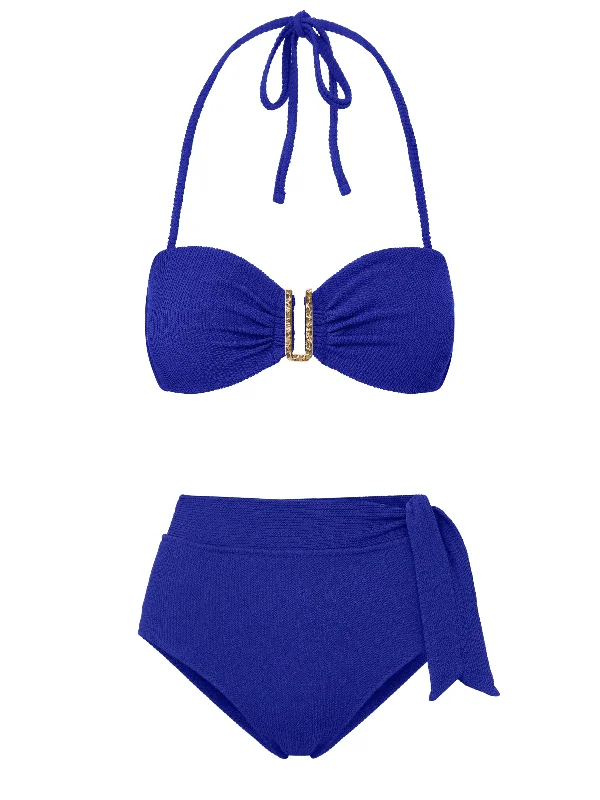 Ruffled bikini swim sets for flirty style -Cindy Top + Side Tie High Waist Bottom in Iris