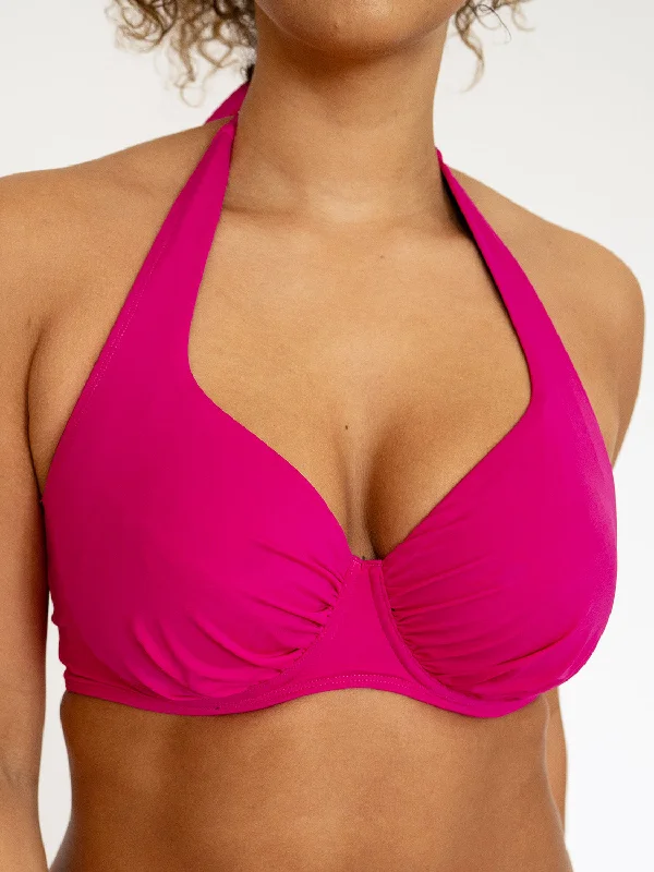 Bandeau bikini for women with soft, strapless design for a seamless tan -SECRET SUPPORT DD+ Halter Neck Bikini Top Hot Pink