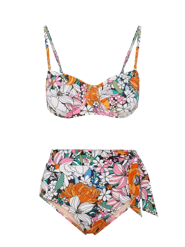 Vibrant floral swim sets for bold beach looks -Nellie Top + Side Tie High Waist Bottom in Tropical Garden