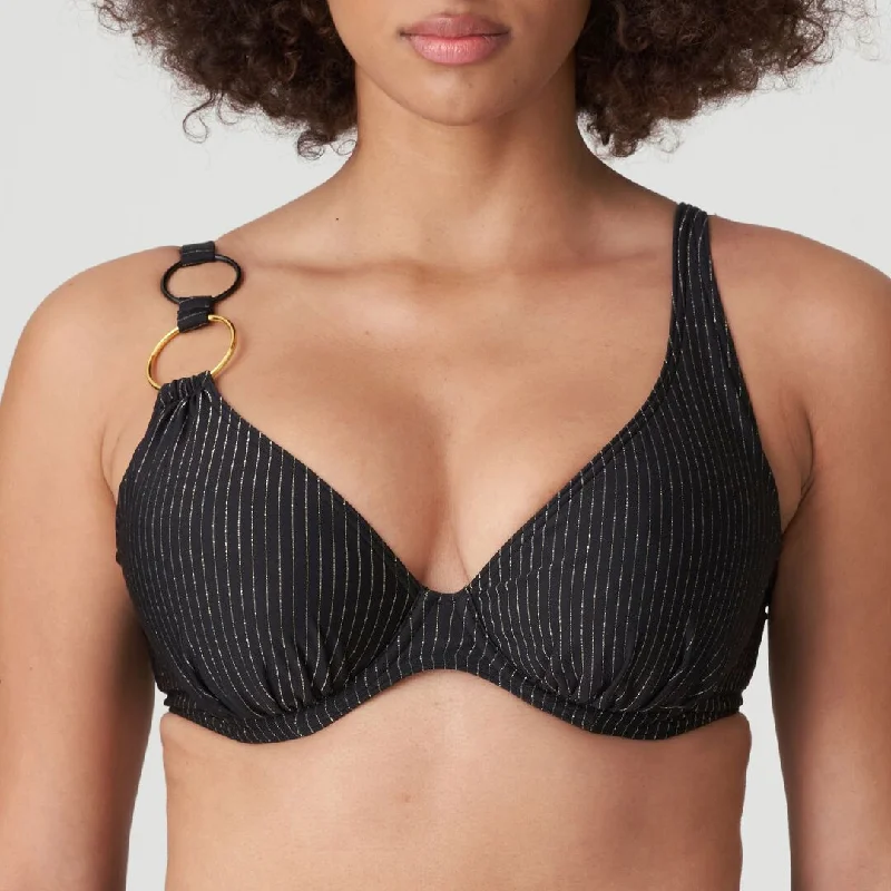 Supportive swim sets with sturdy underwire support -Prima Donna Swimwear Solta Black Padded Plunge Bikini Top 4010119