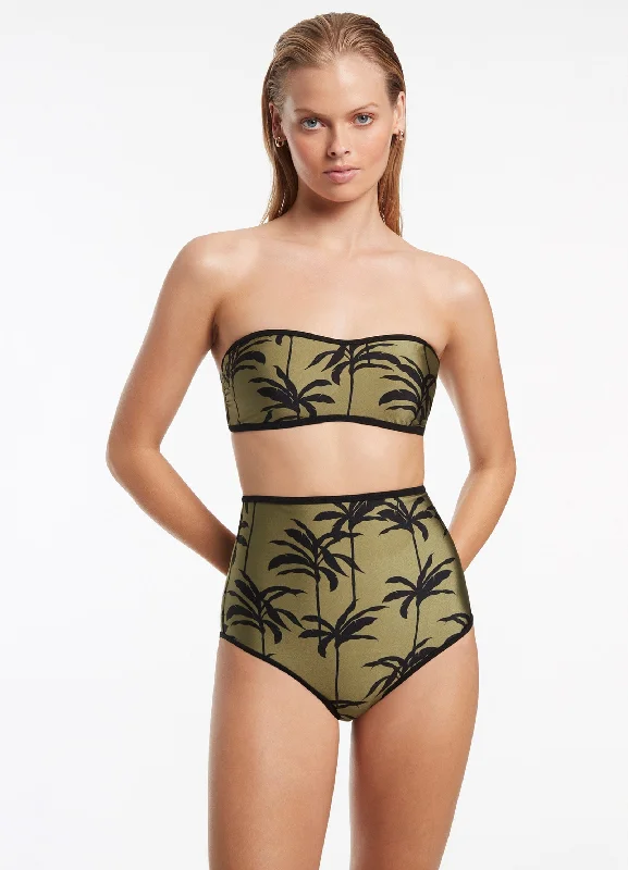 Eco-friendly swim pants for women made from recycled materials for sustainability -Palme Minimal Bandeau Top - Olive