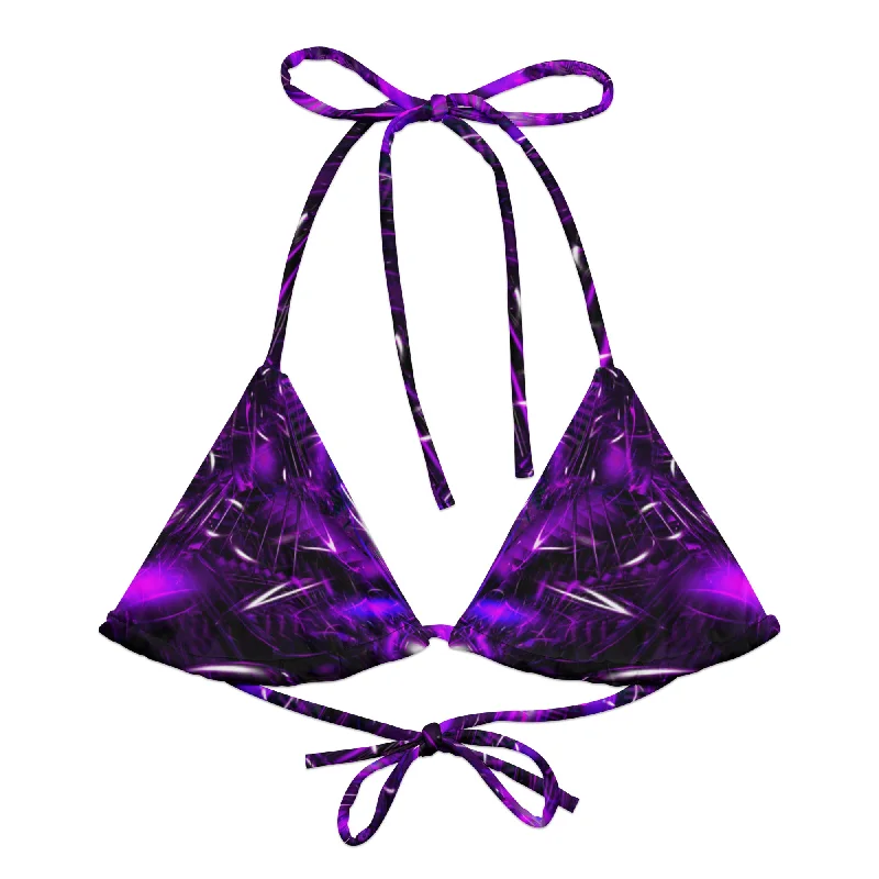 Lace-up bikini for women with corset-style detailing for added drama and flair -Purple Portal Bikini Top