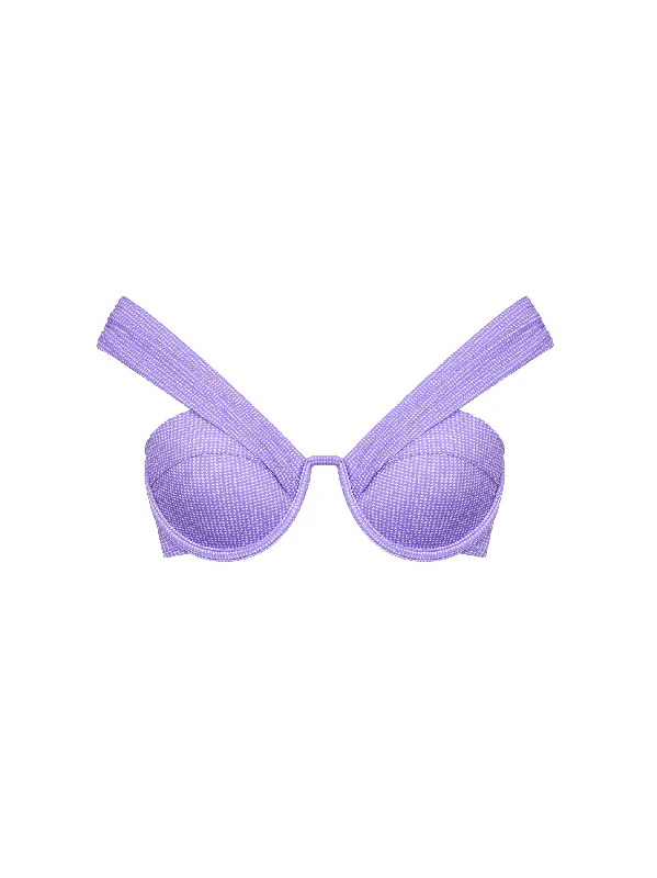 Designer swim tops with signature brand logos -The Bardot Bustier Bra - Violet (Microcheck)