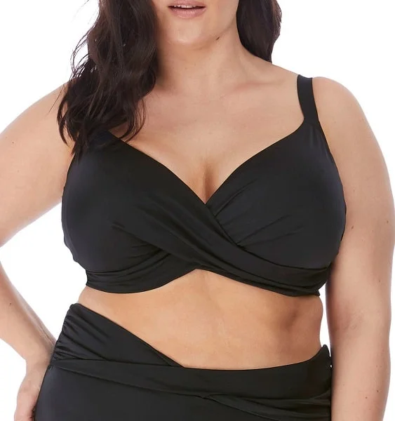 Supportive swim sets for confident water play -Elomi Swimwear Magnetic Twist Front Black Bikini Top 7193