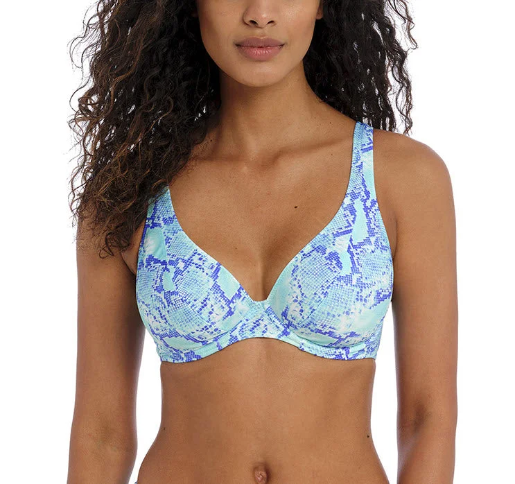 Classic swim sets with solid color simplicity -Freya Swimwear Komodo Aqua Snake Bay High Apex Bikini Top 204013