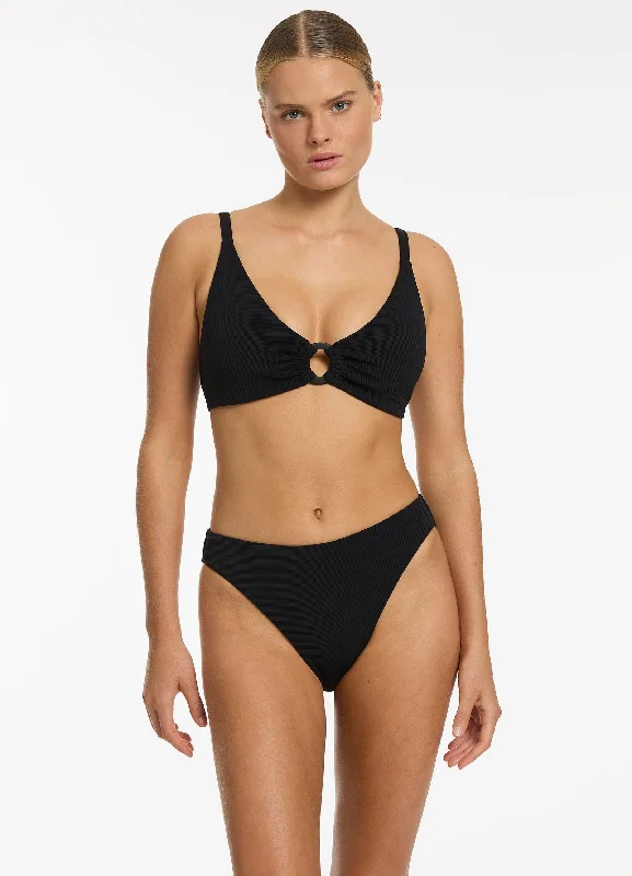 Soft swim pants for women with mesh details for added breathability -Isla Rib C-D Triangle Bikini Top - Black