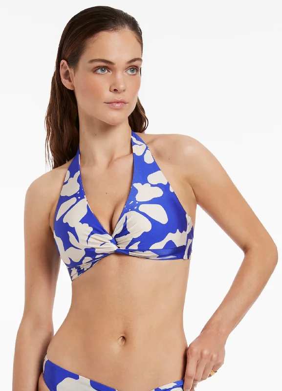 Chic swim pants for women with ruffled edges for a playful vibe -Emporio D-DD Twist Front Top - Sapphire