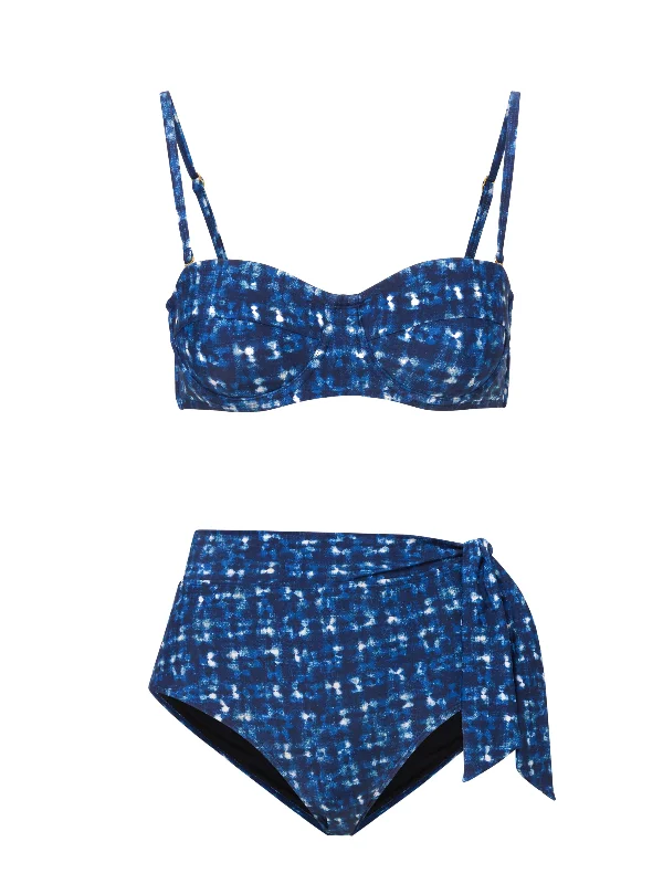 Affordable swim sets with trendy cutout designs -Nellie Top + Side Tie High Waist Bottom in Denim Noir