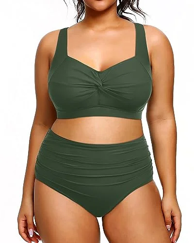 Adjustable bikini swim sets for perfect fit -Plus Size Swimsuit Tummy Control Bikini Set