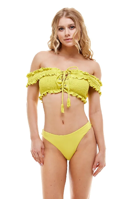 Durable swim sets for saltwater durability -Lace-Up Smocked Bikini Set