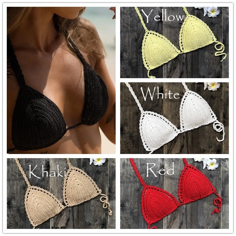 Luxury bikini swim sets with metallic shine -Sexy Bikini Top Crochet Strips Bandage Swimwear Beachwear Women Bikini Tops Swimsuit Female bathing suit biquinis feminino 2019