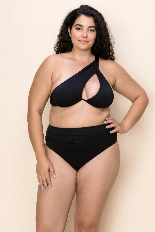 Adjustable swim sets with tie-side bottoms -Plus Size Wavy Asymmetrical Bikini Set