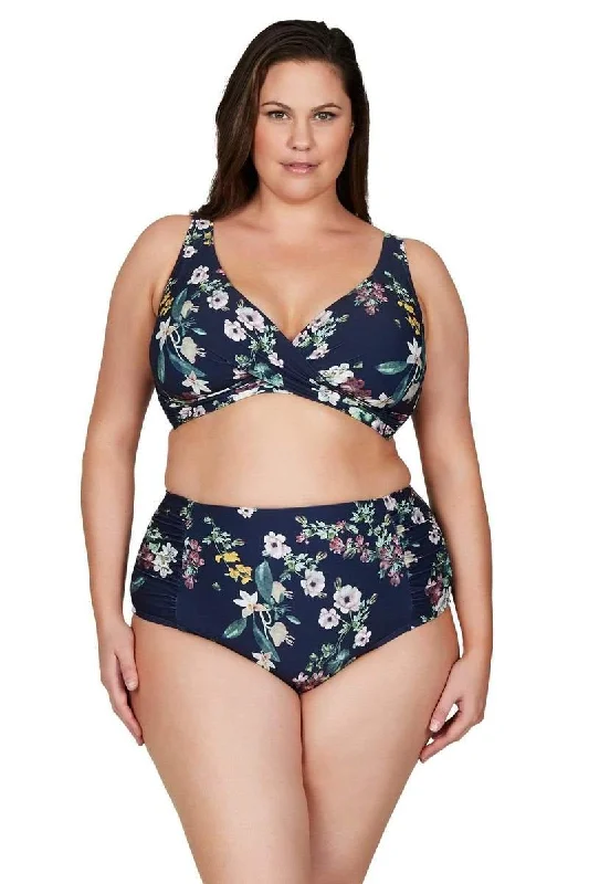 Adjustable high-neck swim tops for perfect fit -Artesands AT3711NK Neo Kimono Bikini Top - Navy