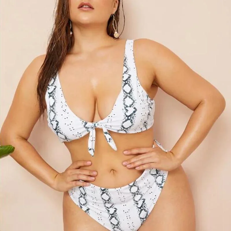 Soft high-neck swim sets for gentle wear -Snake Print High-Waist Bikini Set