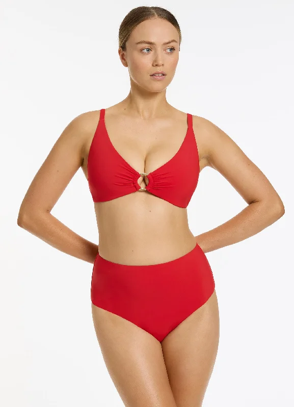 Trendy swim pants for women with mesh inserts for a sporty look -Jetset Trim C-D Triangle Bikini Top - Rosso