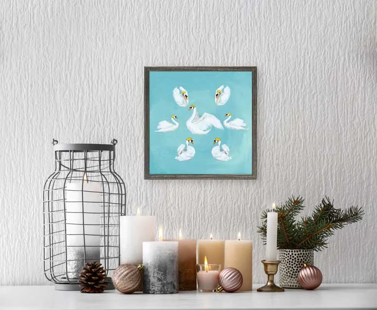 Gothic One-Pieces with Dark Tone -Holiday - 7 Swans A Swimming Mini Framed Canvas