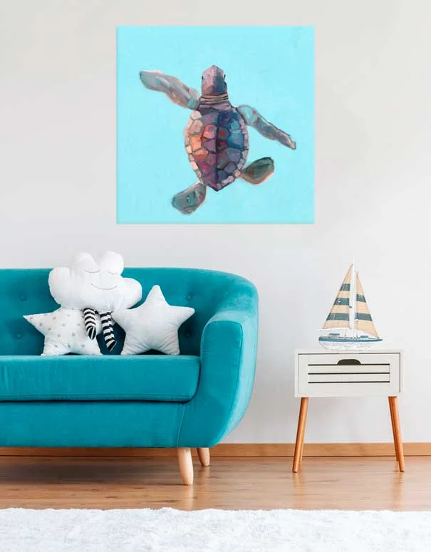 Indian One-Pieces with Intricacy -Swimming Baby Turtle 3 Canvas Wall Art