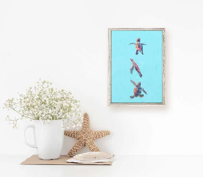 Printed One-Pieces with Patterns -Swimming Baby Turtles Mini Framed Canvas