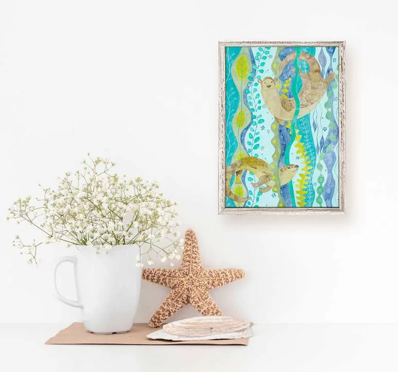 Floral One-Pieces with Petals -Swimming Otters Mini Framed Canvas