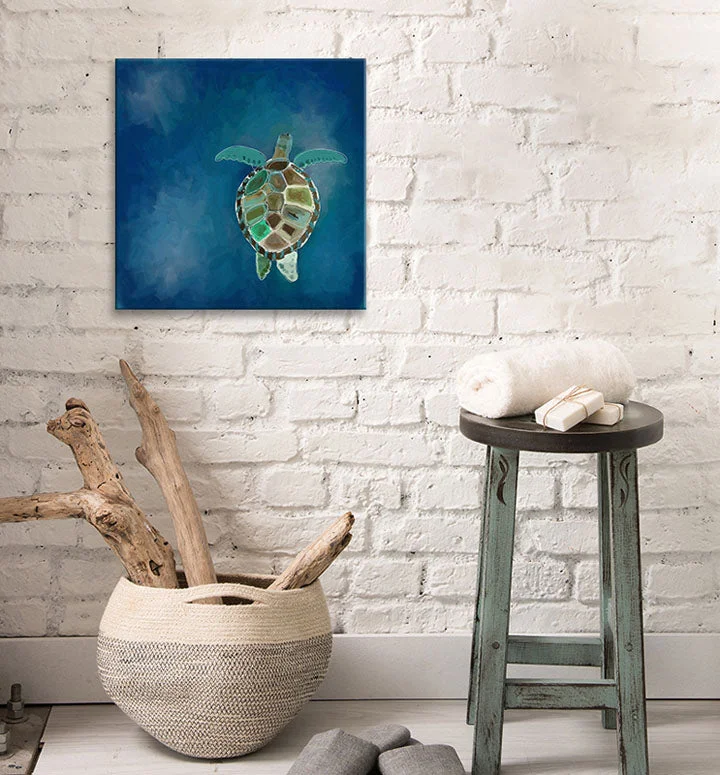 Animal Print One-Pieces for Fun -Swimming Sea Turtle Canvas Wall Art