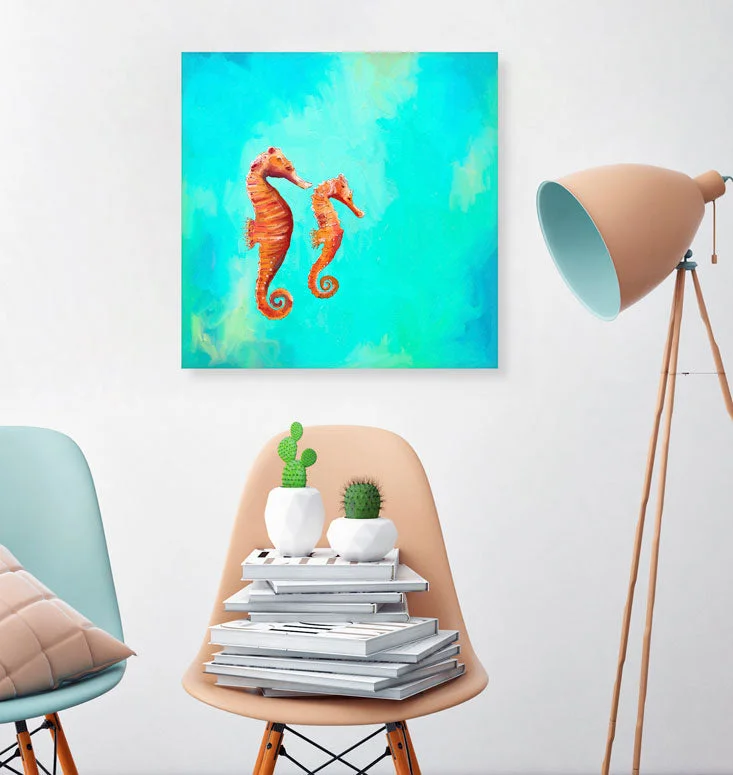 Abstract One-Pieces for Creativity -Swimming Seahorses Canvas Wall Art