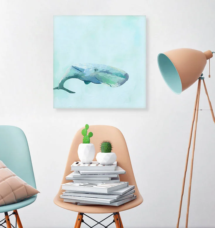 Solid Color One-Pieces for Simple -Swimming Whale Canvas Wall Art